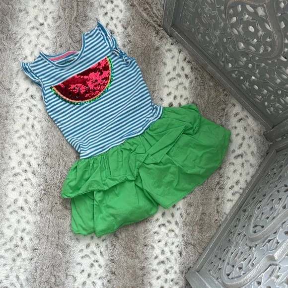 Mini Boden | Dresses | Mini Boden Striped Dress Girls Size 6 Sparkly Sequin  Watermelon Preppy Summer | Poshmark